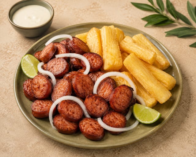 Brazilian Sausage with Yucca.